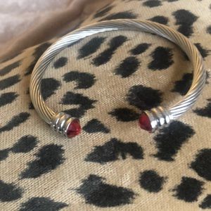 Landau Collection 3mm Cable Bracelet With Red Gem Stones, NWOT